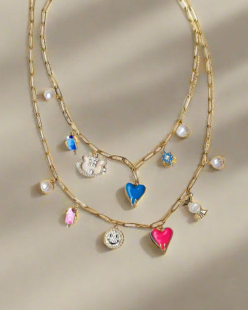Stainless Steel Paper Clip Necklace With Charms