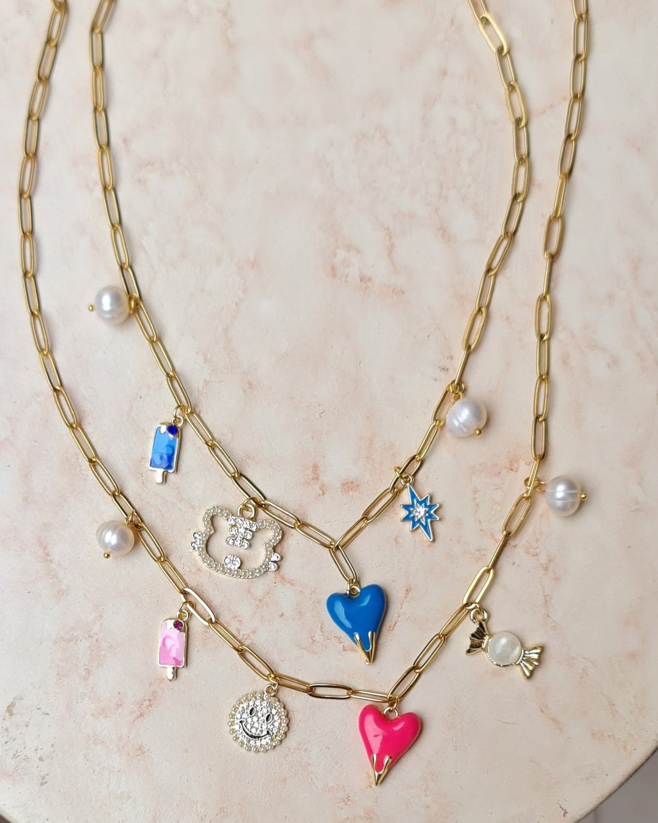 Stainless Steel Paper Clip Necklace With Charms