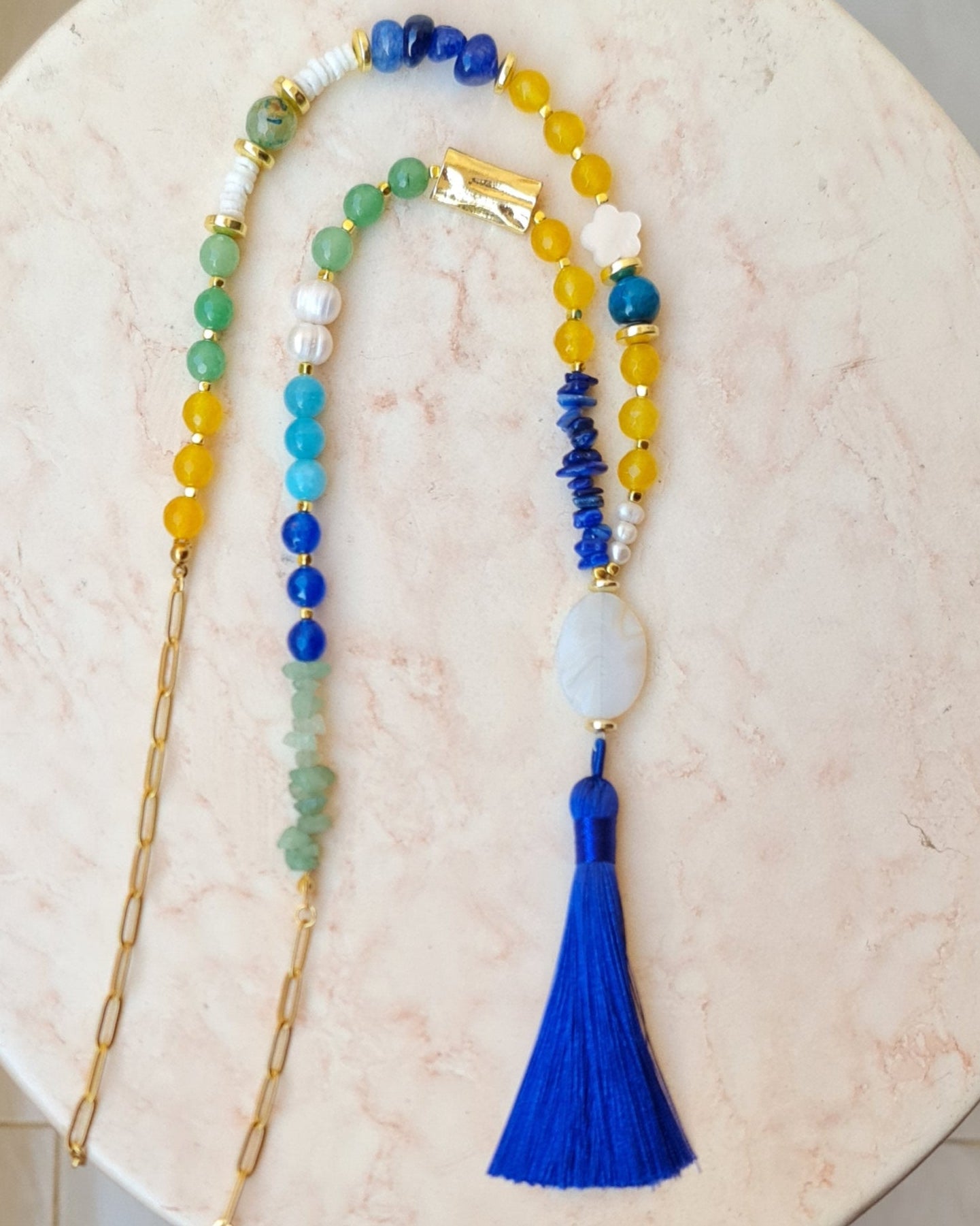 Agate & Stones Long Necklace With Tassels