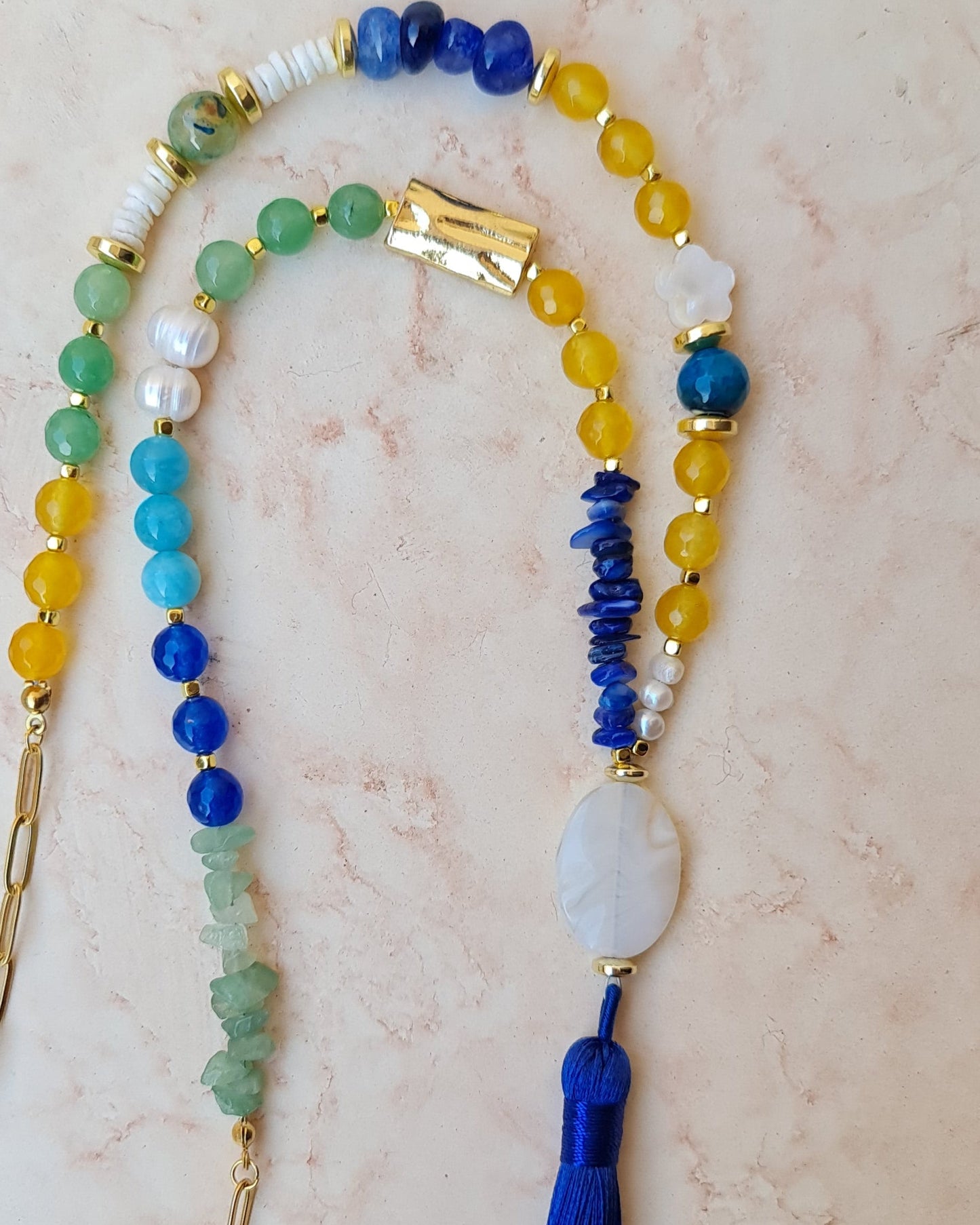 Agate & Stones Long Necklace With Tassels