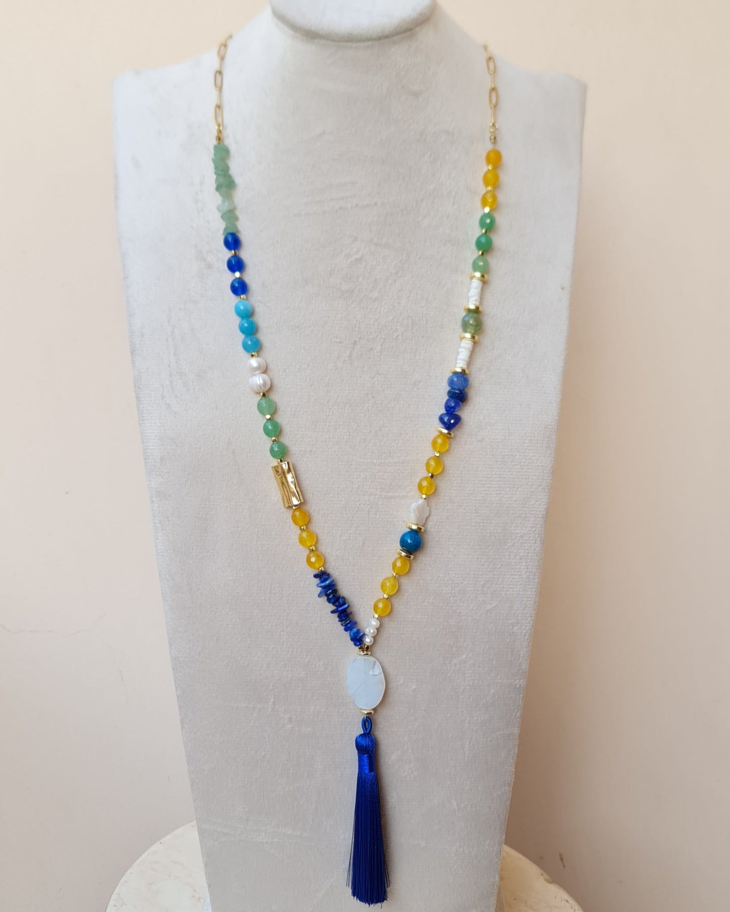 Agate & Stones Long Necklace With Tassels
