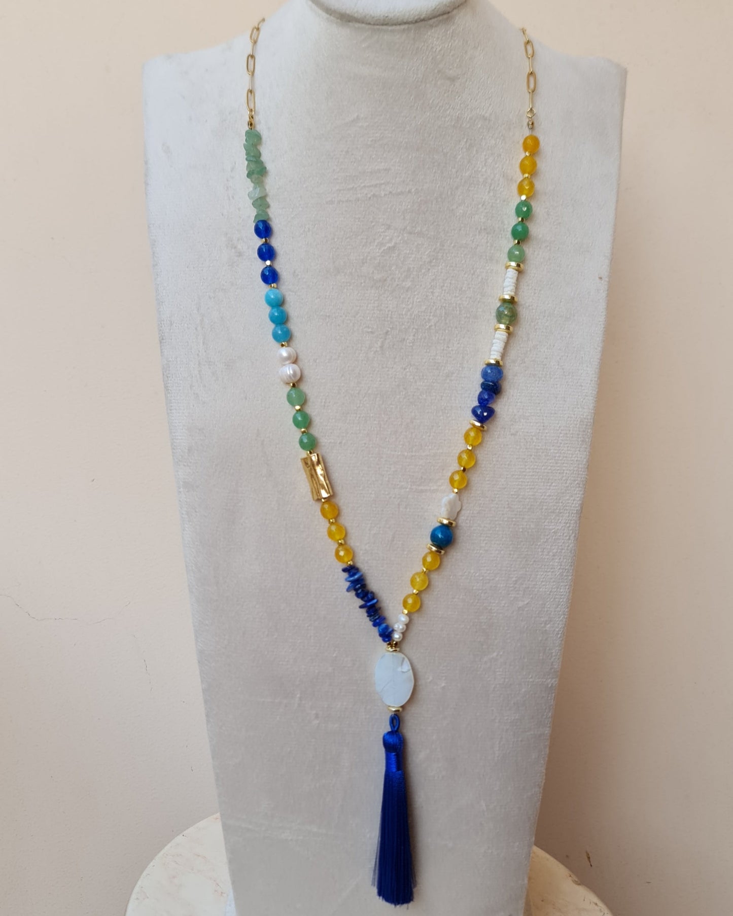 Agate & Stones Long Necklace With Tassels