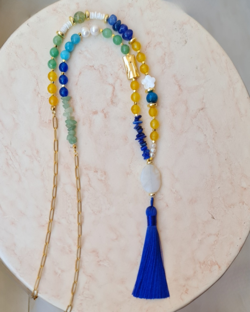 Agate & Stones Long Necklace With Tassels