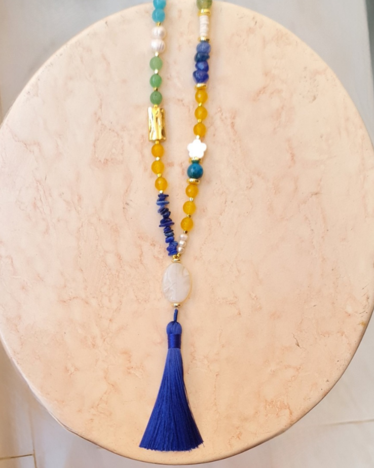 Agate & Stones Long Necklace With Tassels