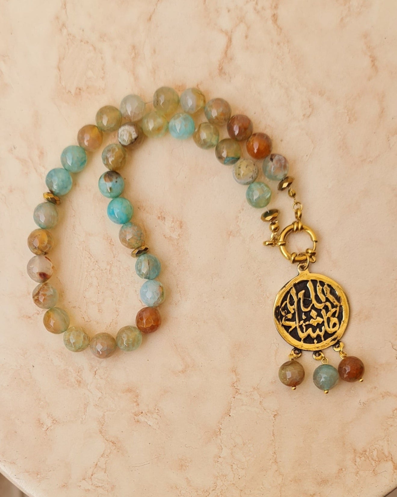 33 Beads Agate Sebha / Car Hanger With Copper Pendant