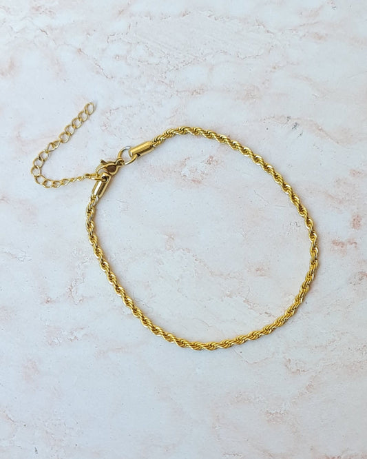 Gold Plated Stainless Steel Rope / Twisted Chain Anklet