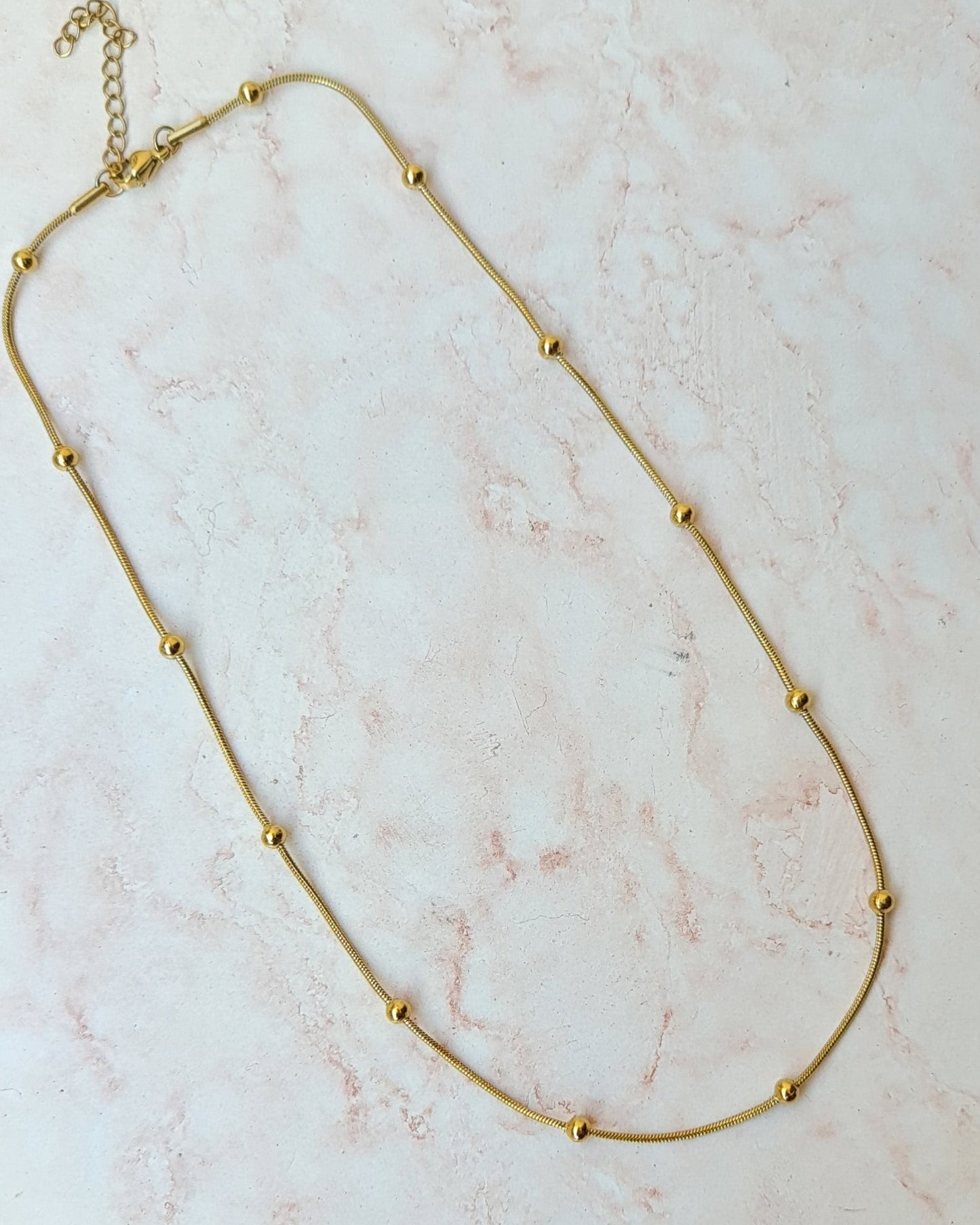 Gold Plated Stainless Steel Beaded Chain Necklace