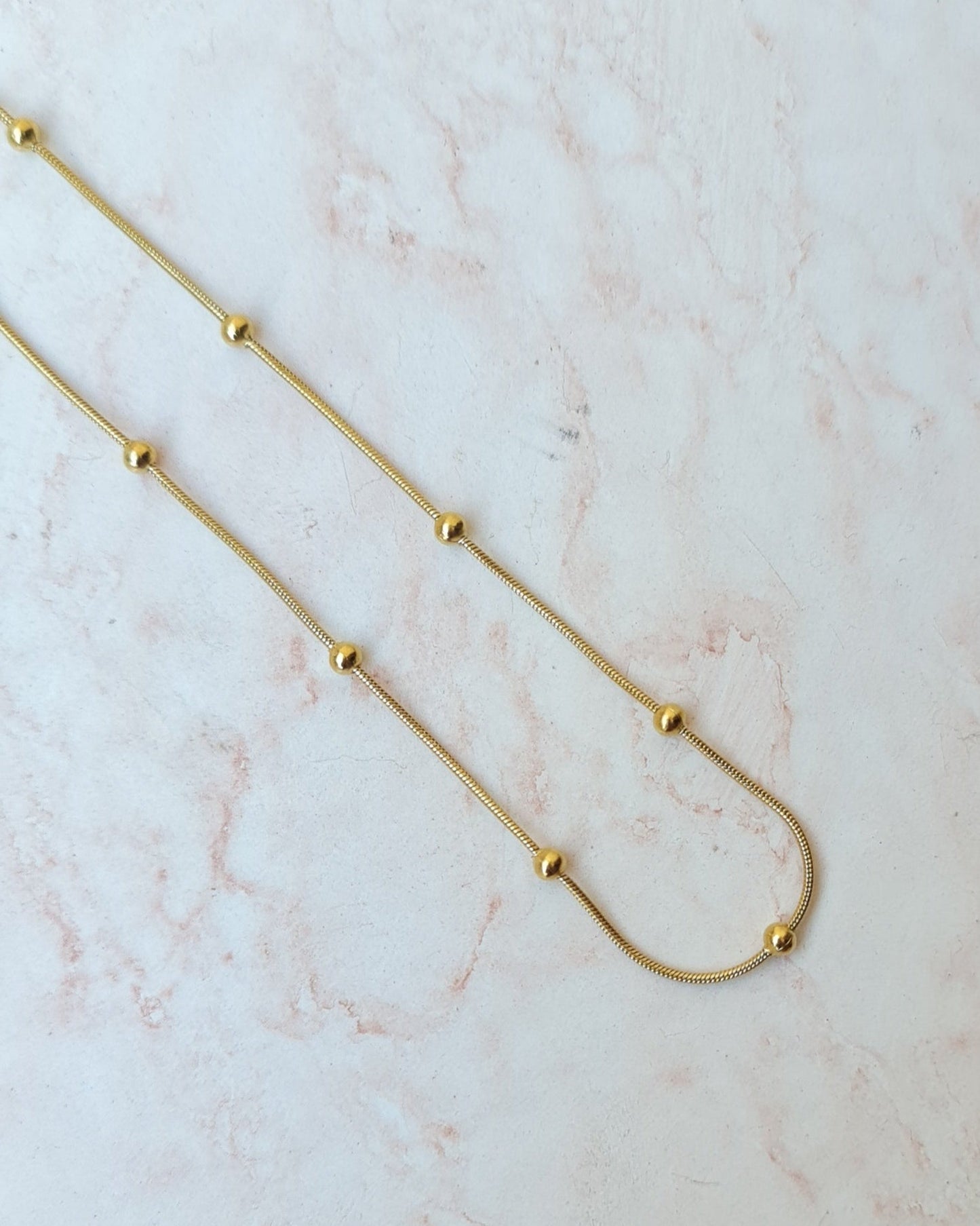 Gold Plated Stainless Steel Beaded Chain Necklace