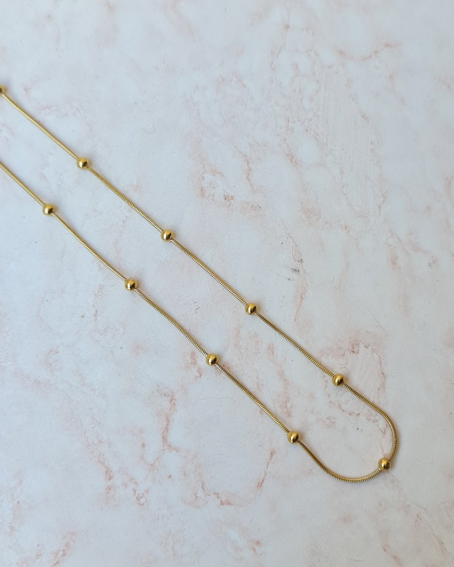 Gold Plated Stainless Steel Beaded Chain Necklace