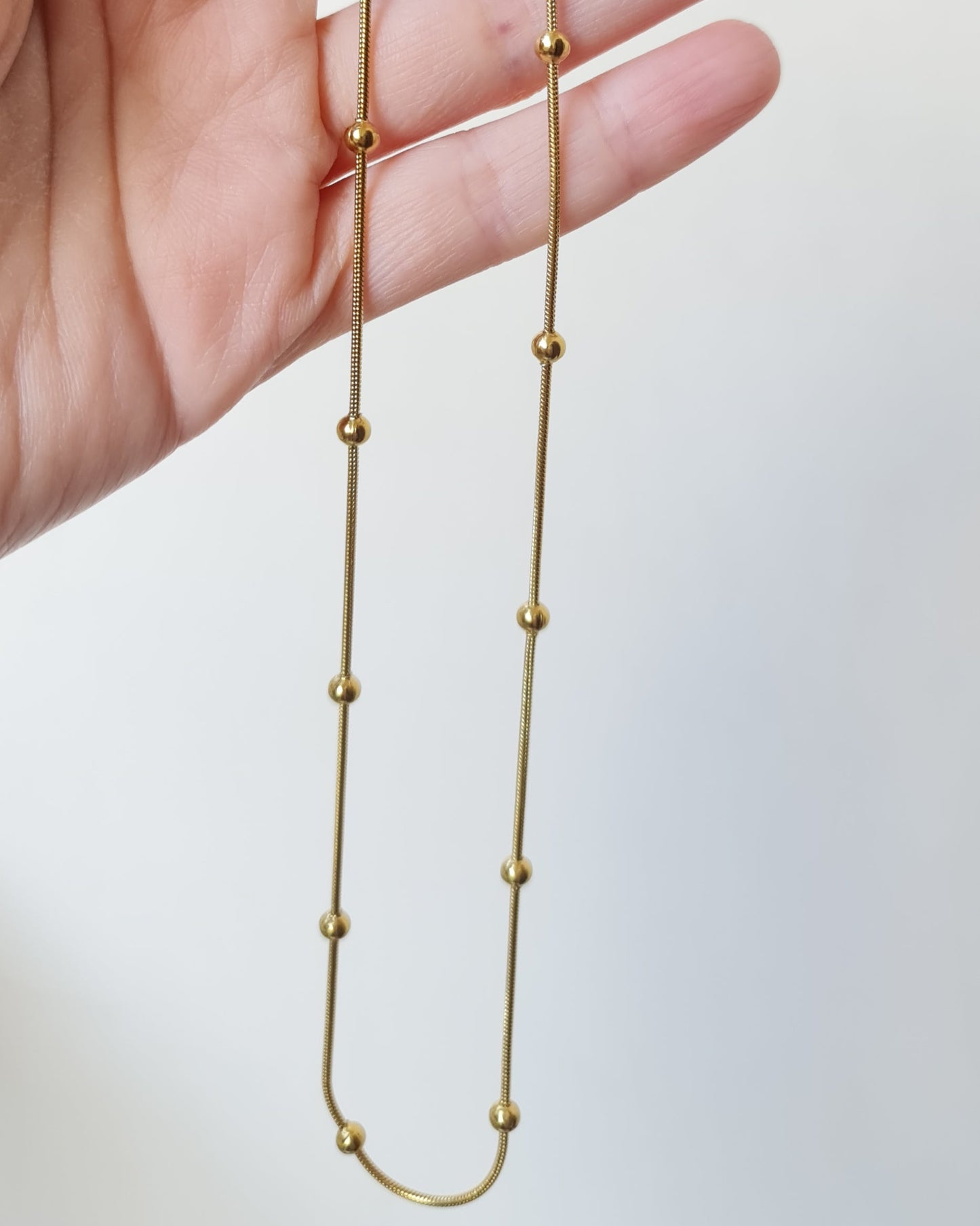 Gold Plated Stainless Steel Beaded Chain Necklace