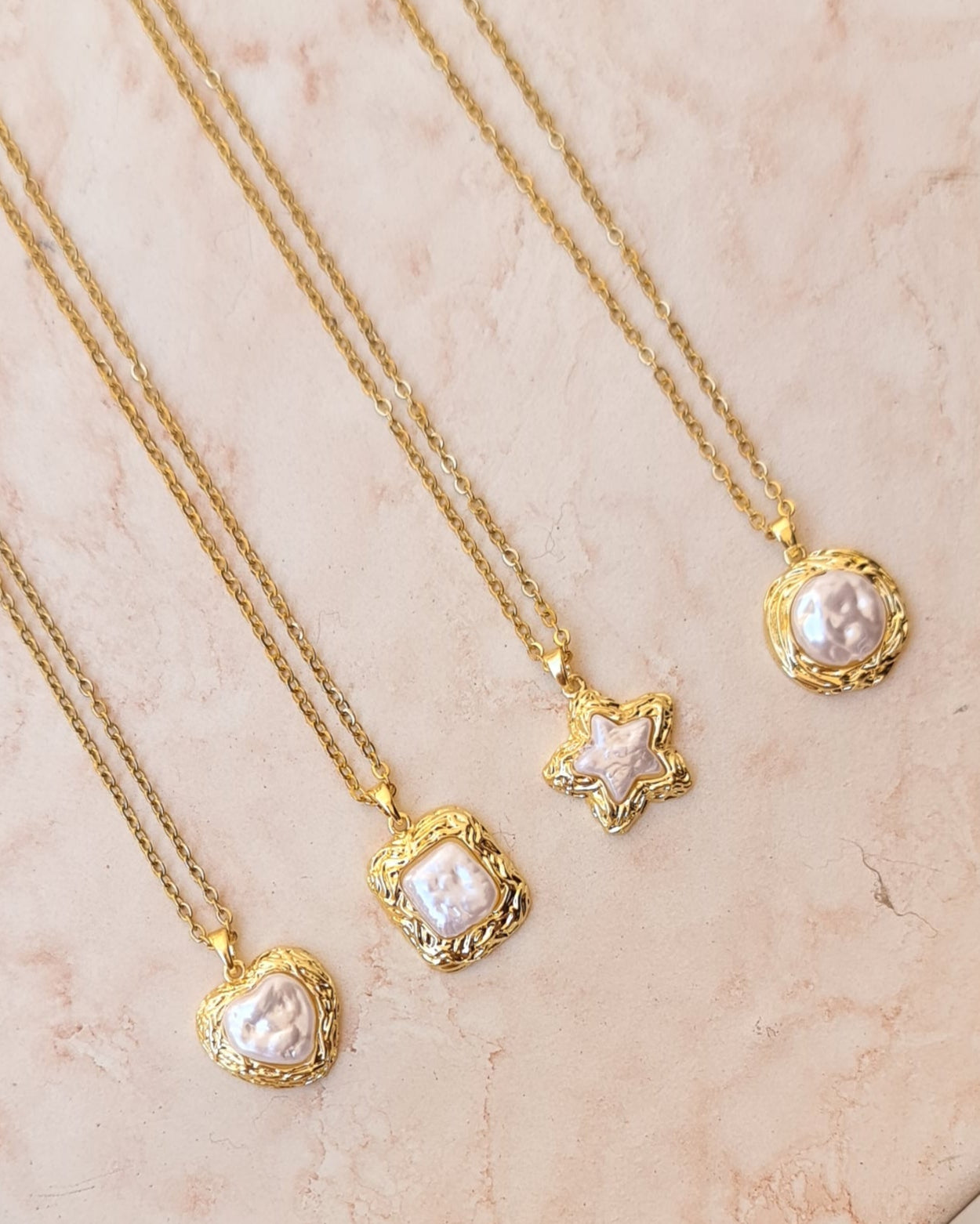 Stainless Steel Chains With Gold Plated Pearl Pendants