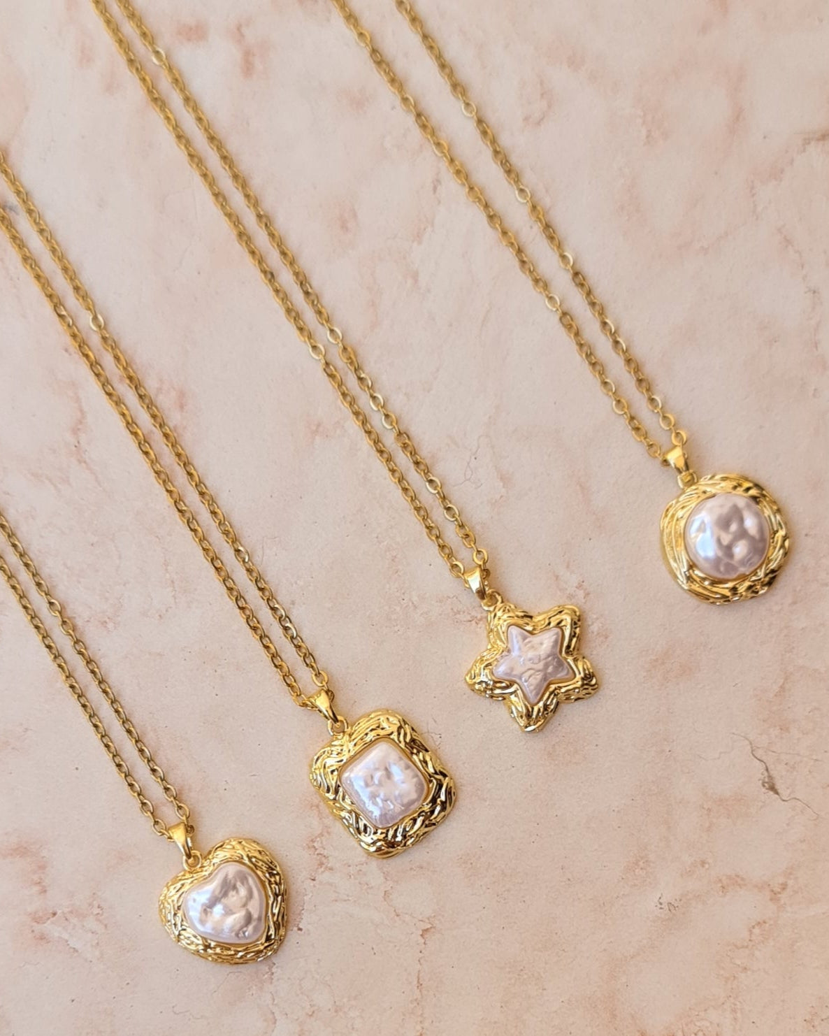 Stainless Steel Chains With Gold Plated Pearl Pendants