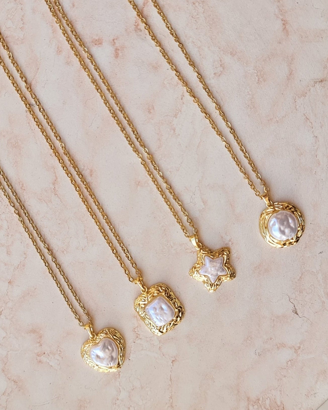 Stainless Steel Chains With Gold Plated Pearl Pendants