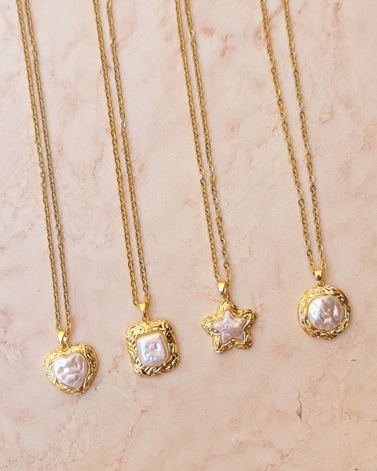 Stainless Steel Chains With Gold Plated Pearl Pendants