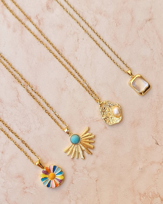 Stainless Steel Chains With Gold Plated Pendants