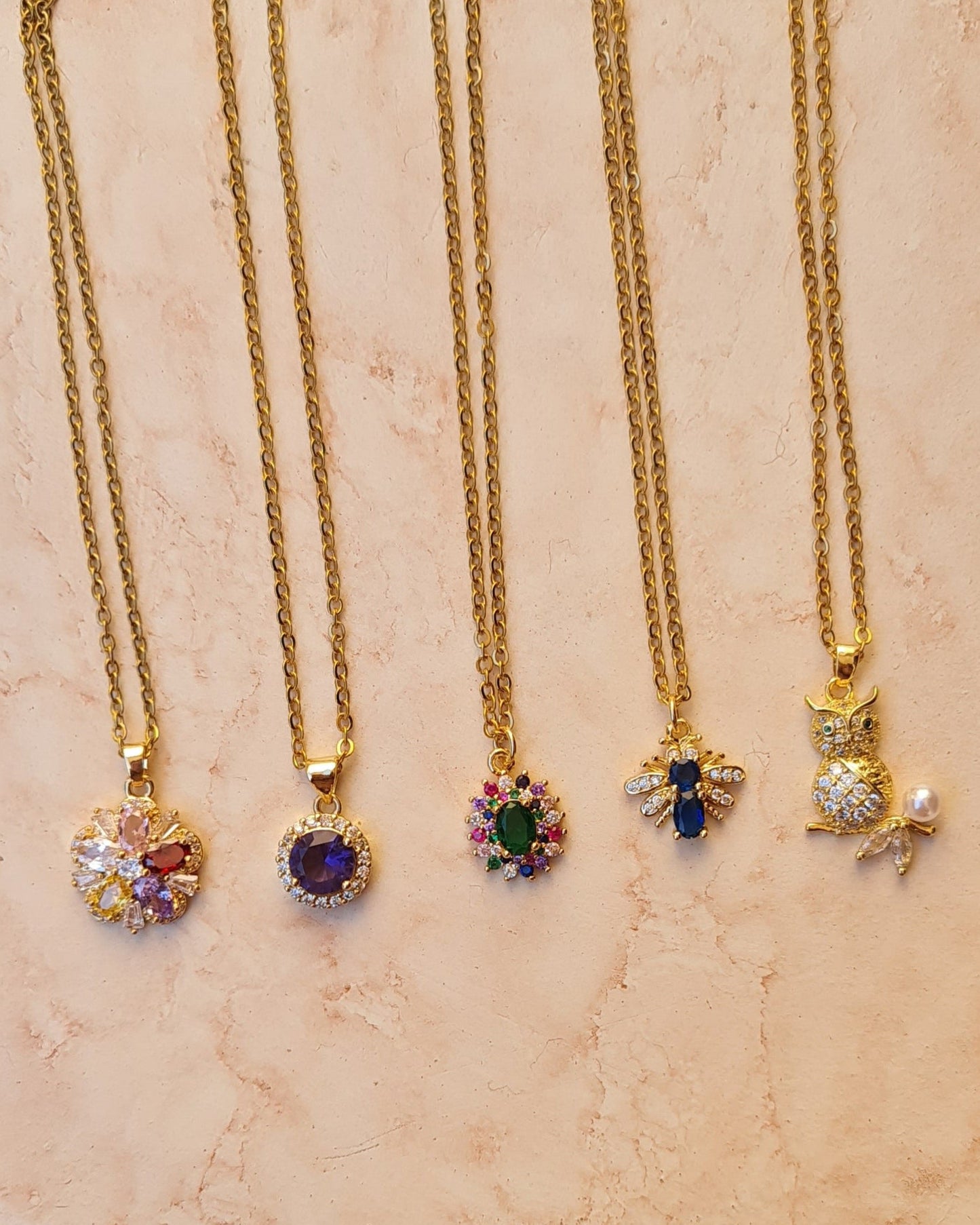 Stainless Steel Chains With Zircon Pendants