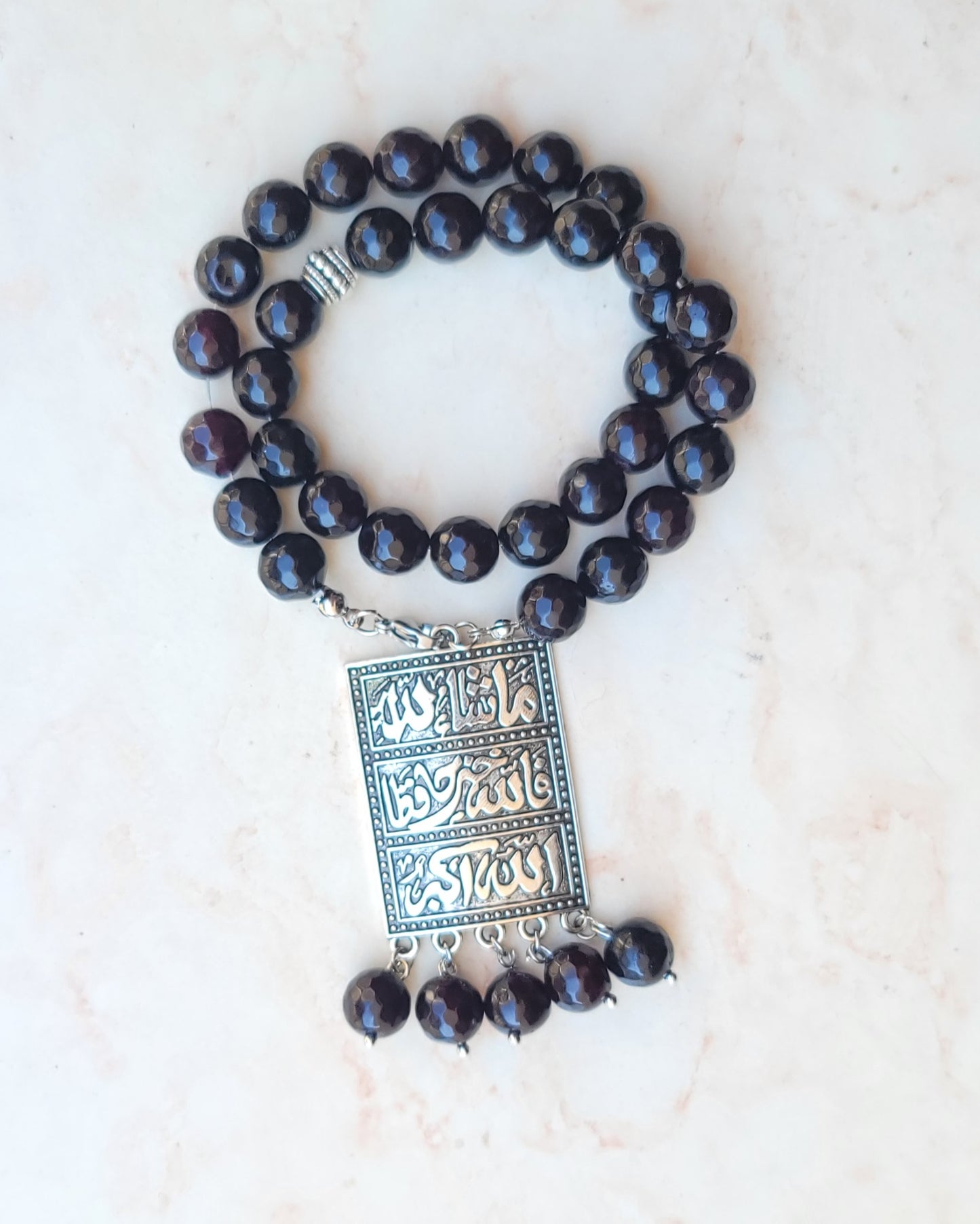 33 Beads Black Agate Sebha / Car Hanger