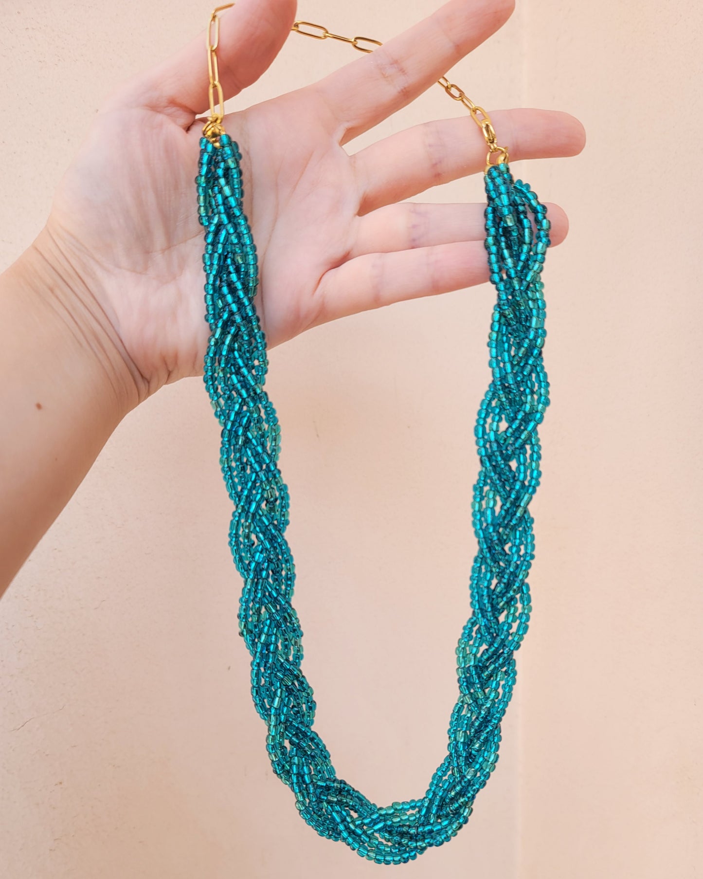 Braided Glittery Beaded Necklace