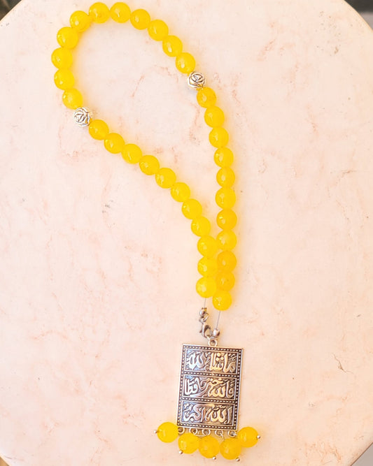 33 Beads Yellow Agate Sebha / Car Hanger