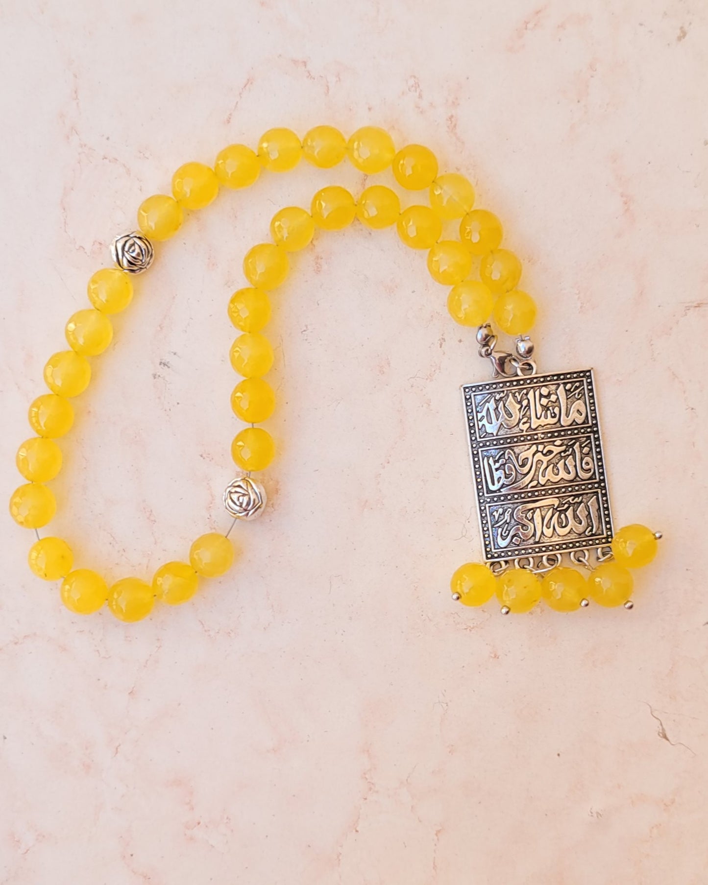 33 Beads Yellow Agate Sebha / Car Hanger