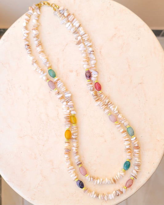 Two Layers Stone Chips & Agate Necklace