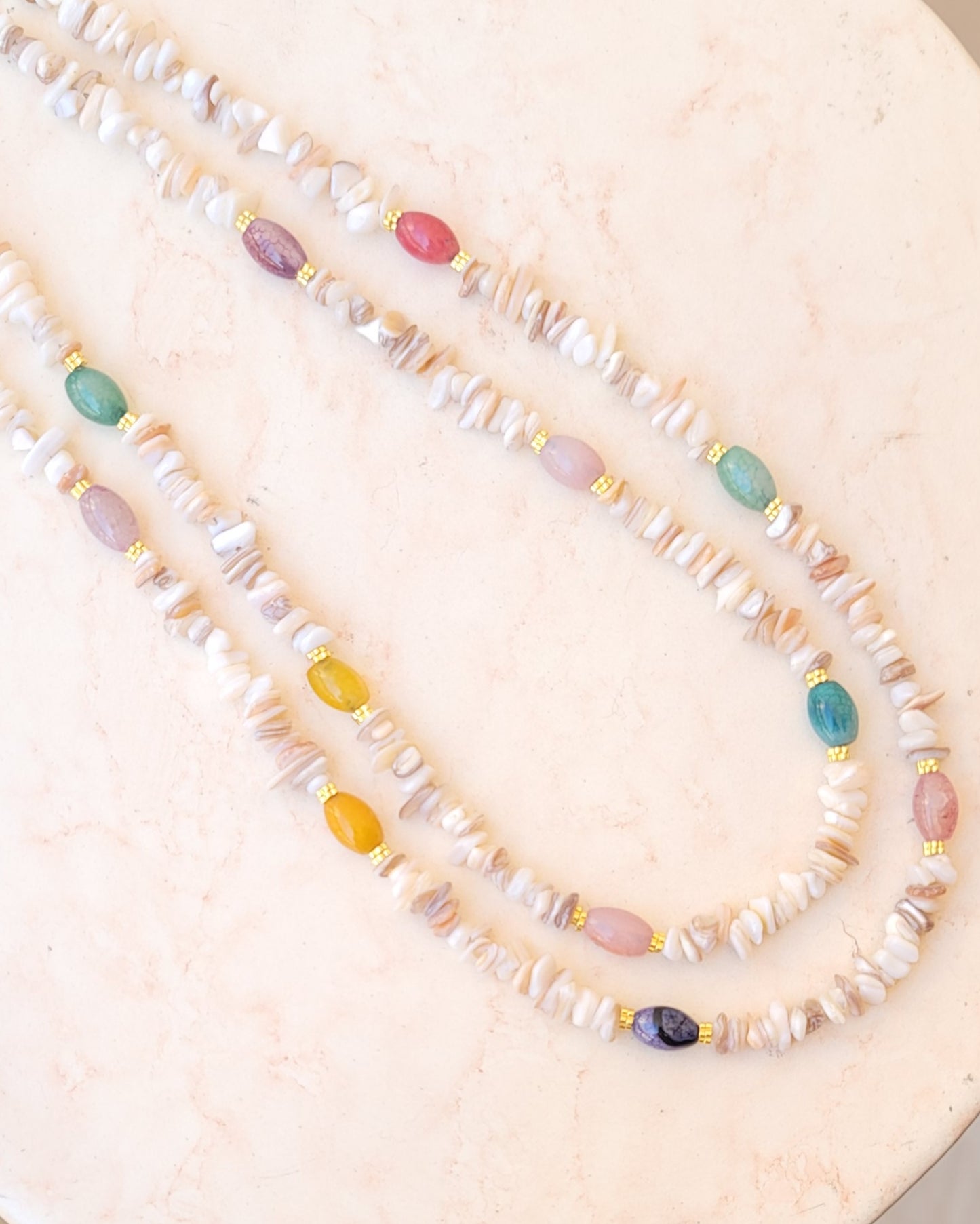 Two Layers Stone Chips & Agate Necklace