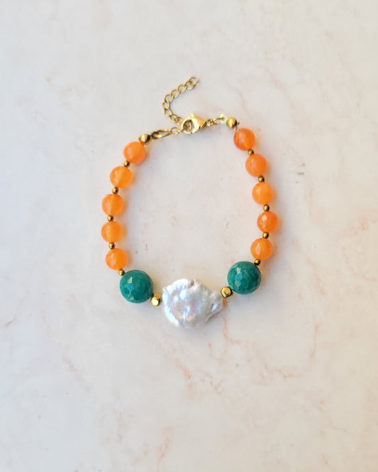 Colorful Agate & Freshwater Natural Pearl Bracelet
