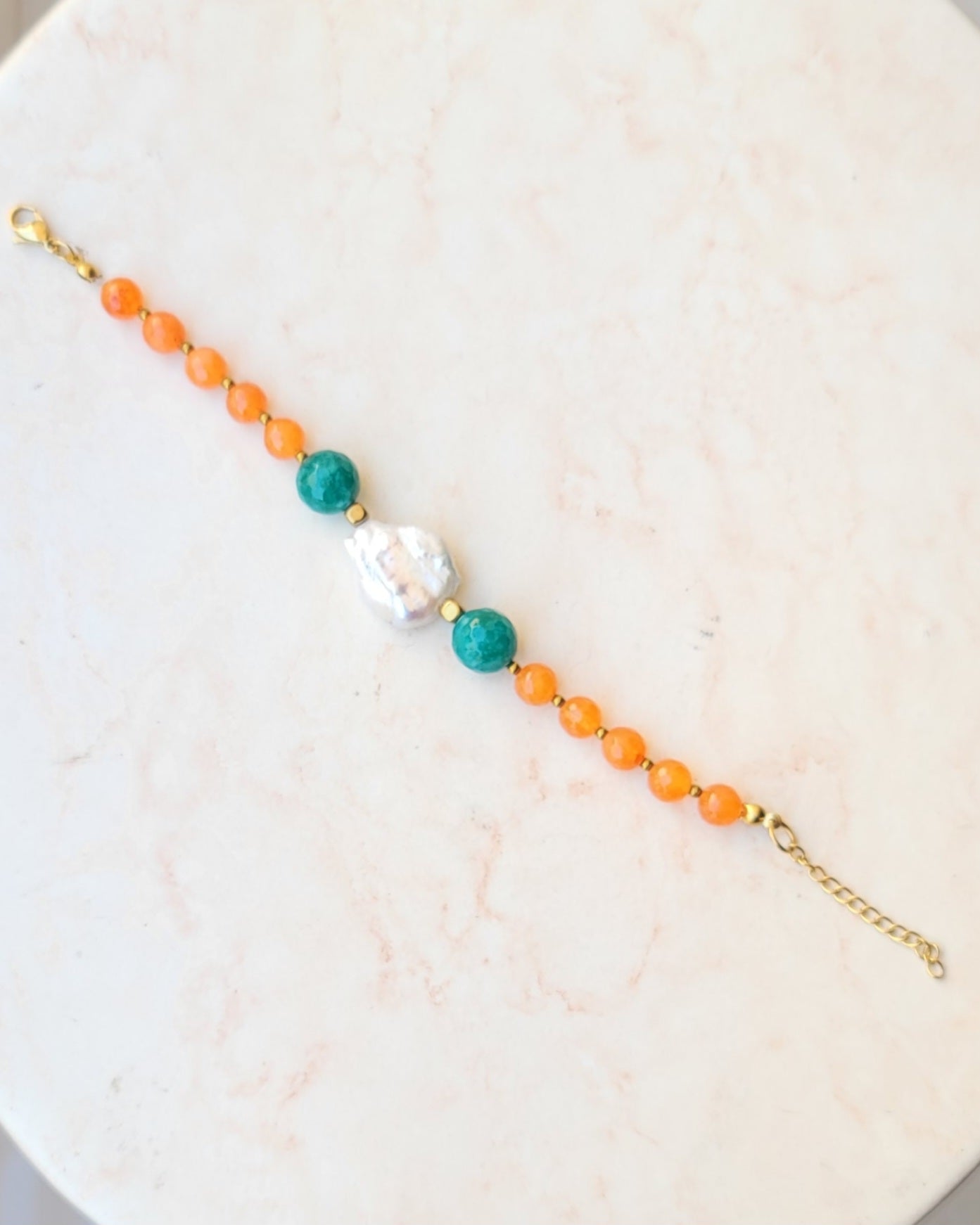 Colorful Agate & Freshwater Natural Pearl Bracelet