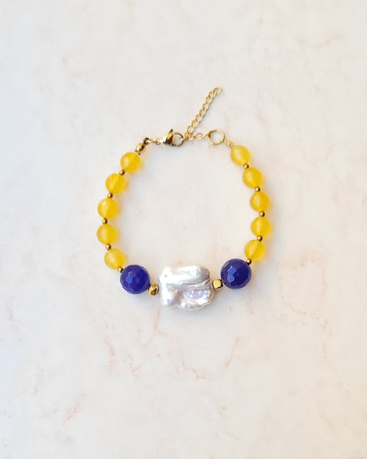 Colorful Agate & Freshwater Natural Pearl Bracelet