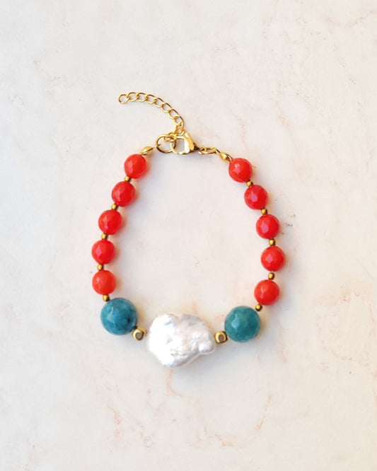 Colorful Agate & Freshwater Natural Pearl Bracelet