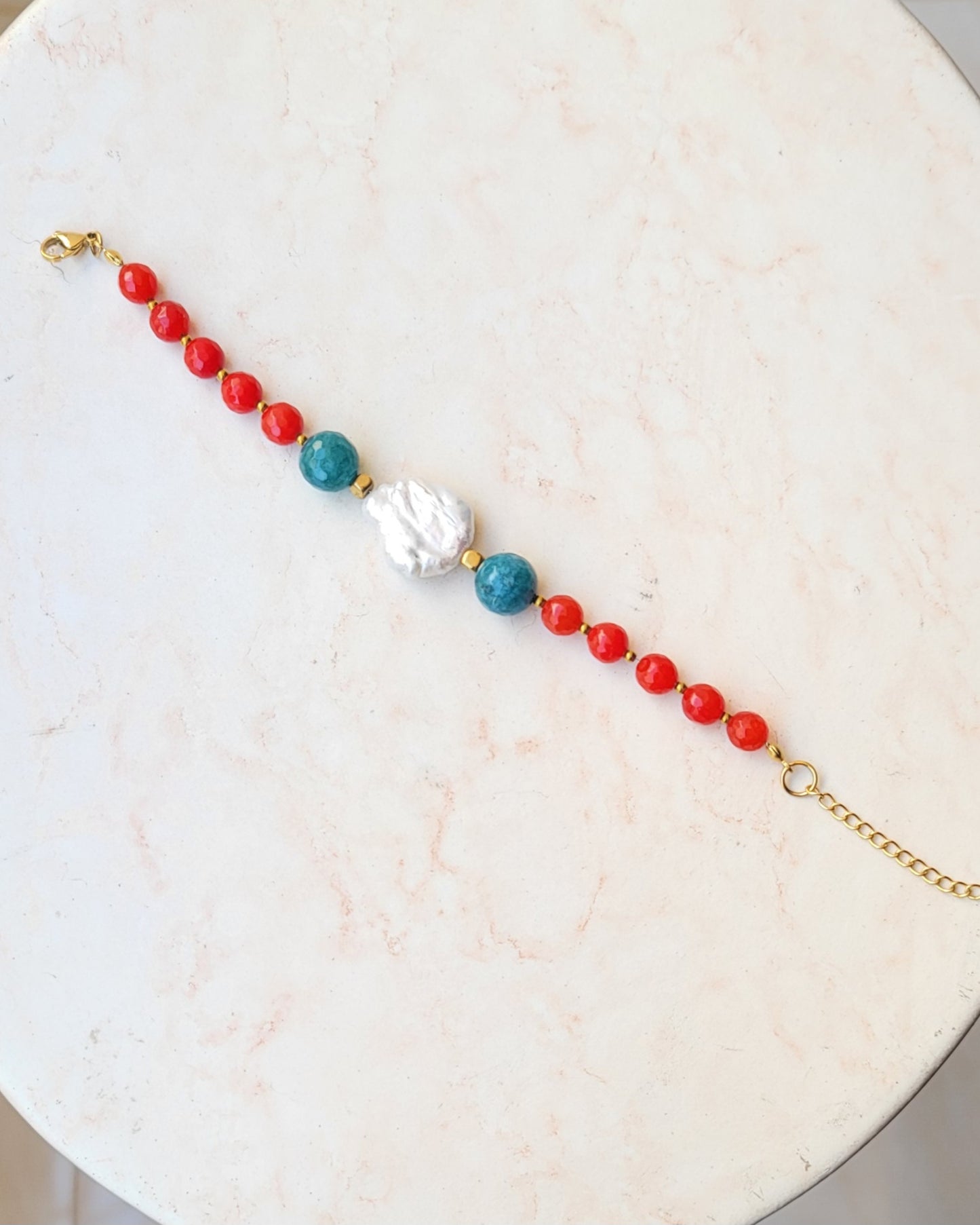 Colorful Agate & Freshwater Natural Pearl Bracelet