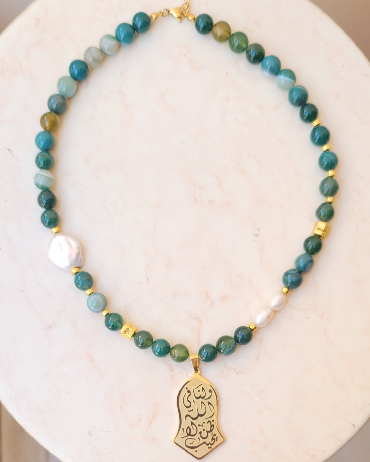 Agate Necklace With Fresh Water Pearls