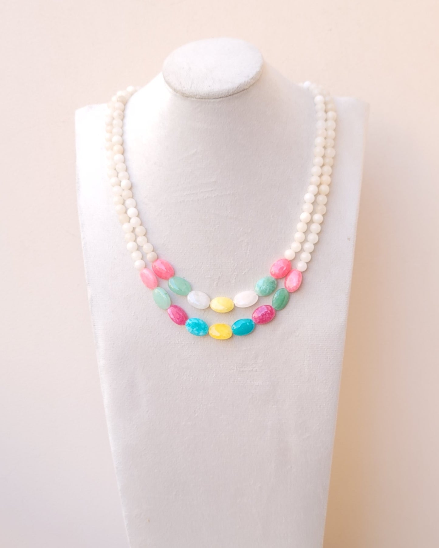 Two Layers Agate & Stones Bubblegum Necklace