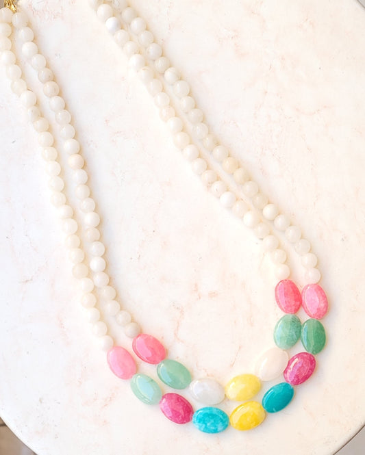 Two Layers Agate & Stones Bubblegum Necklace