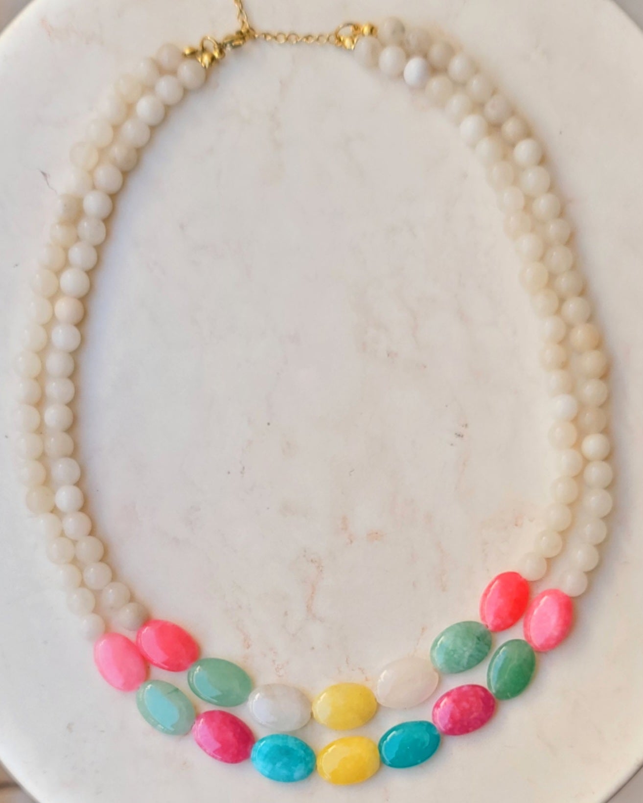 Two Layers Agate & Stones Bubblegum Necklace
