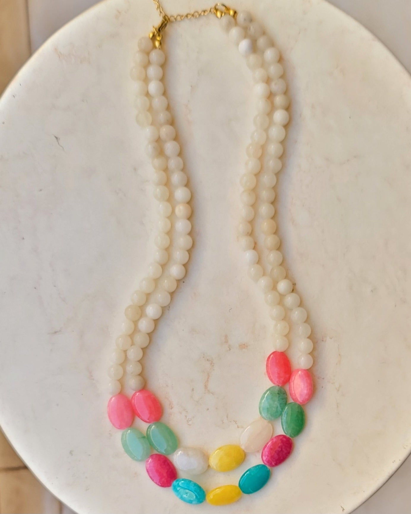 Two Layers Agate & Stones Bubblegum Necklace