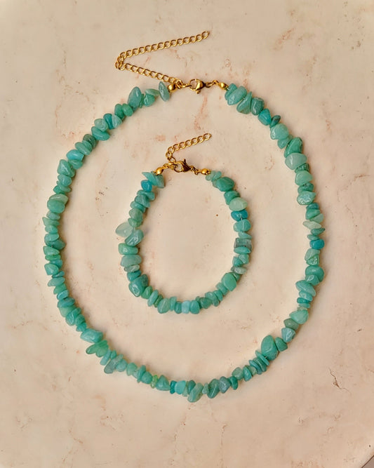 Stone Chips Choker & Bracelet Set - Turquoise