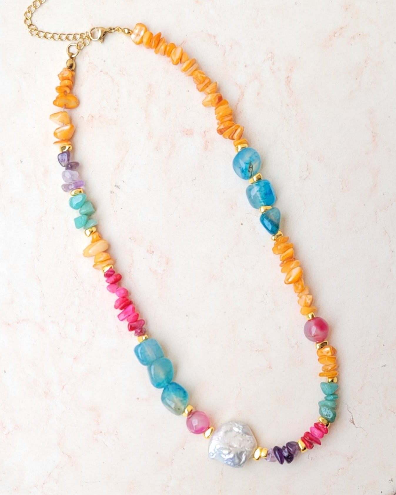 Colorful Stones & Natural Pearl Necklace
