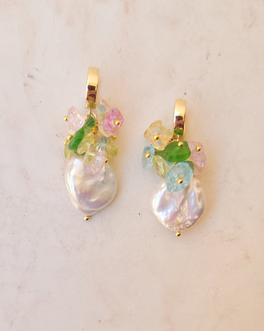 Stones & Freshwater Pearls Gold Plated Earrings