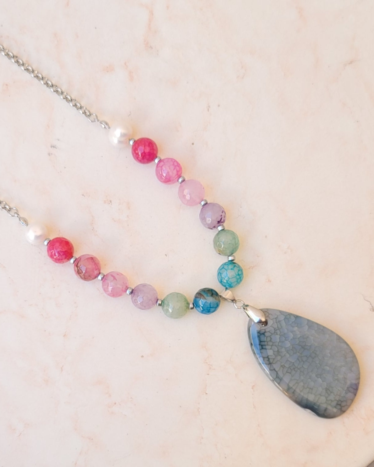 Agate Necklace With Natural Stone Pendnat