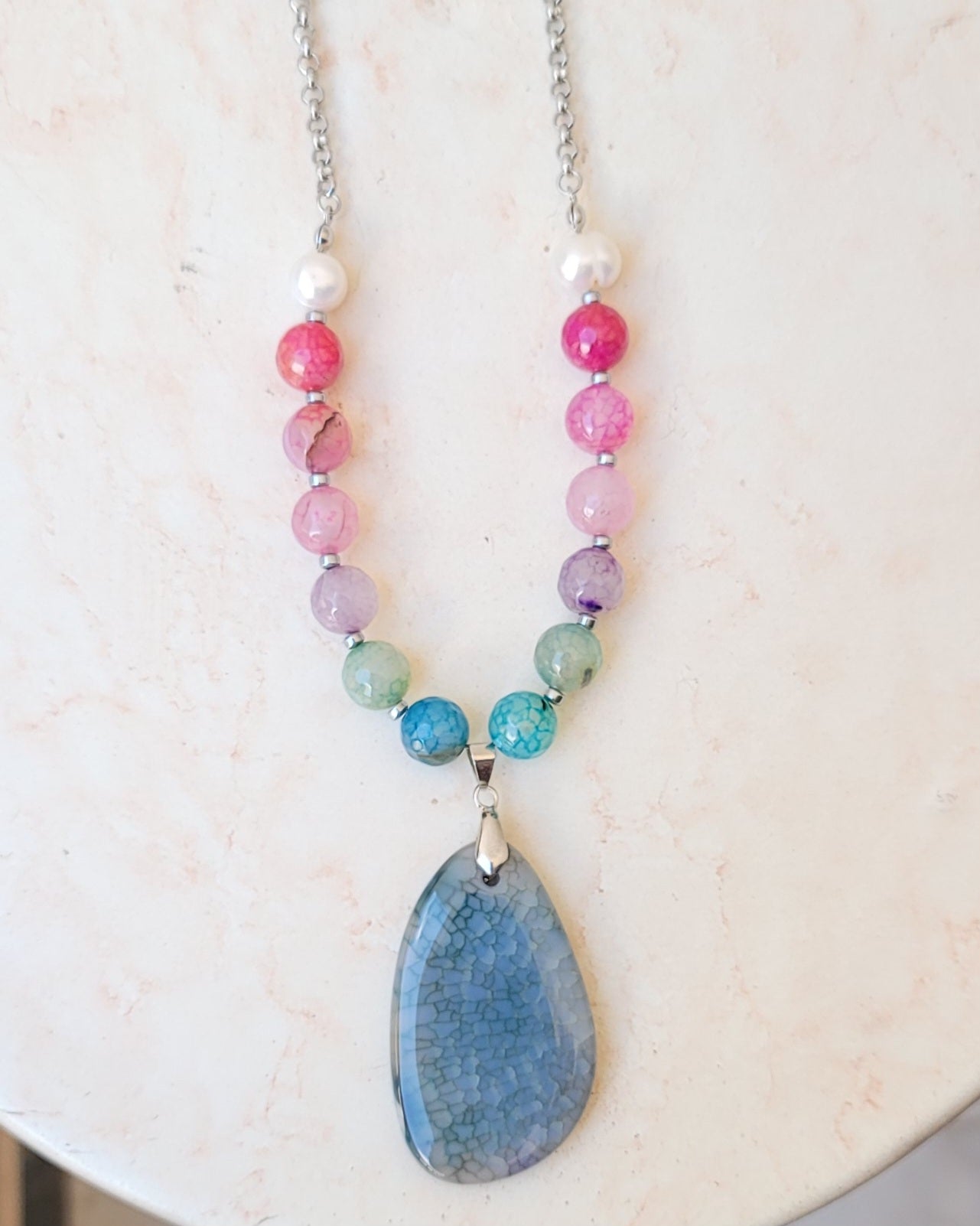 Agate Necklace With Natural Stone Pendnat