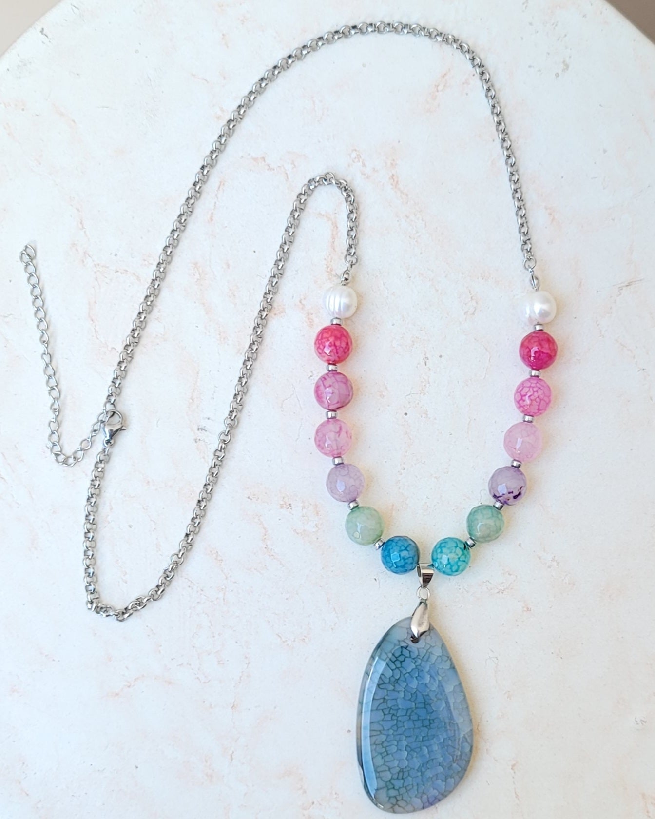 Agate Necklace With Natural Stone Pendnat