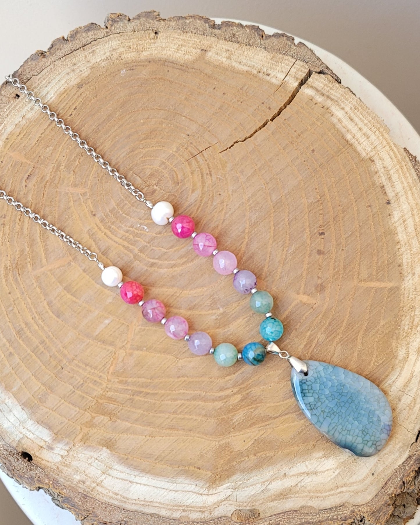 Agate Necklace With Natural Stone Pendnat