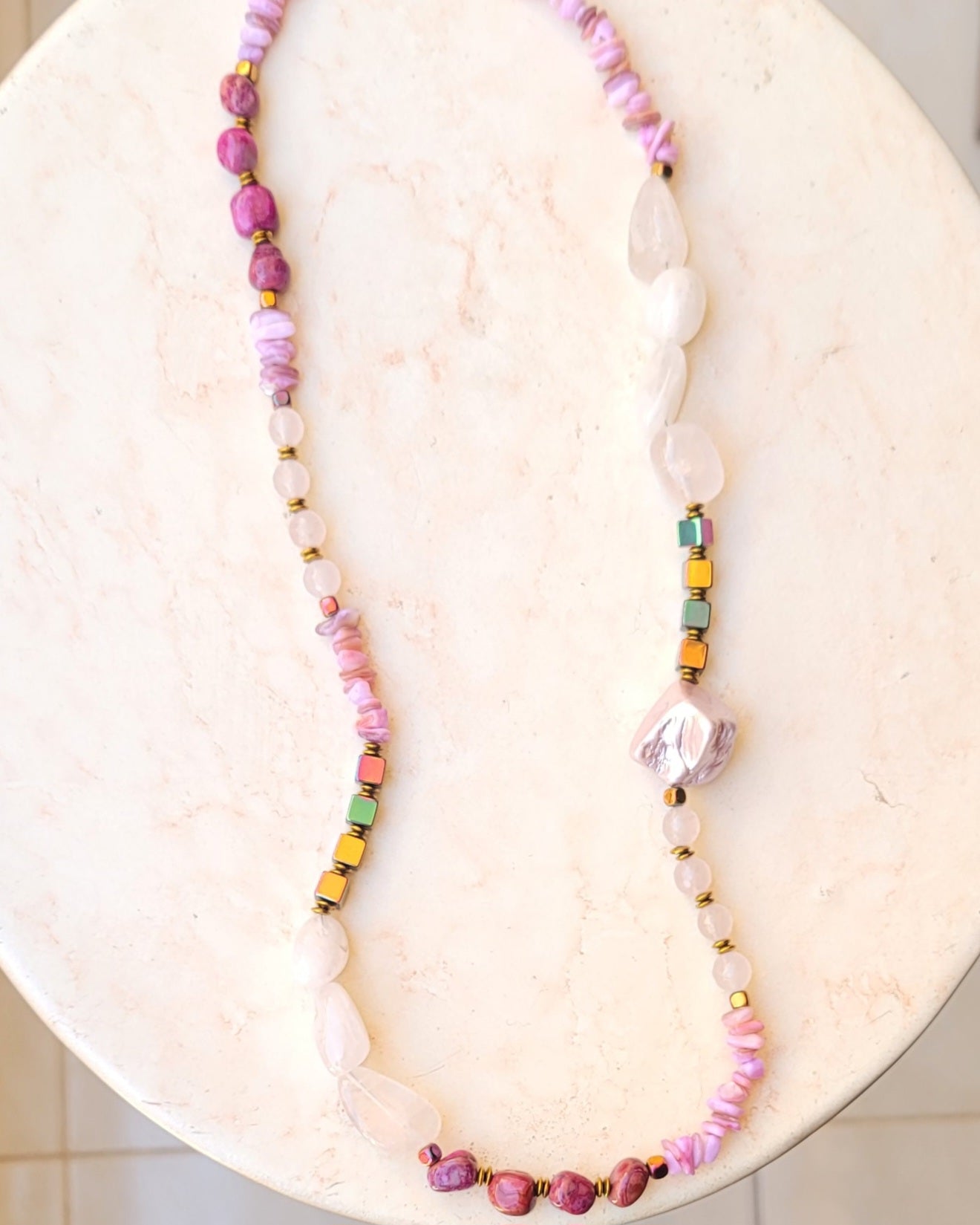 Stones & Hematite Colorful Long Necklace