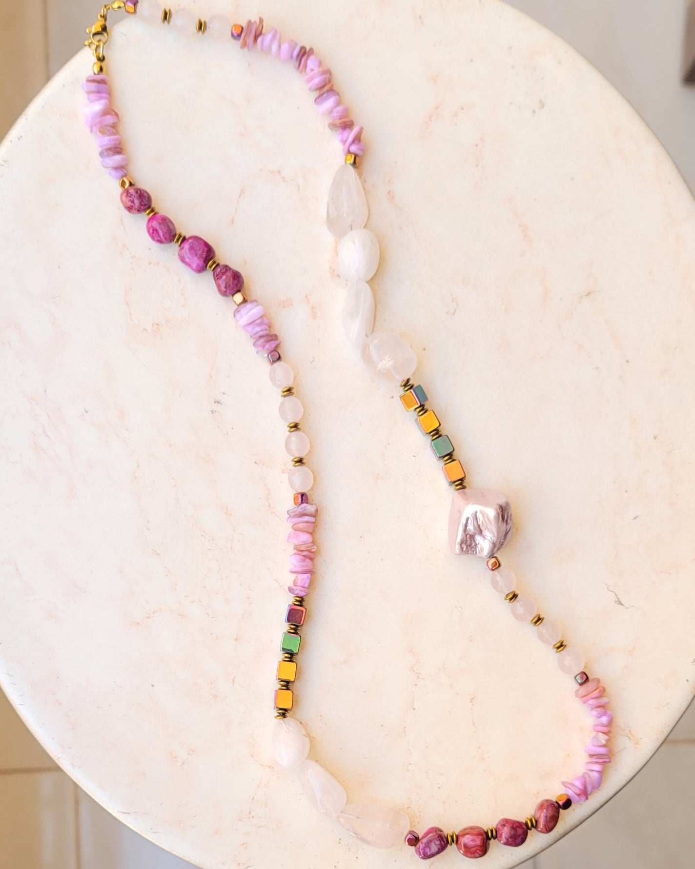 Stones & Hematite Colorful Long Necklace