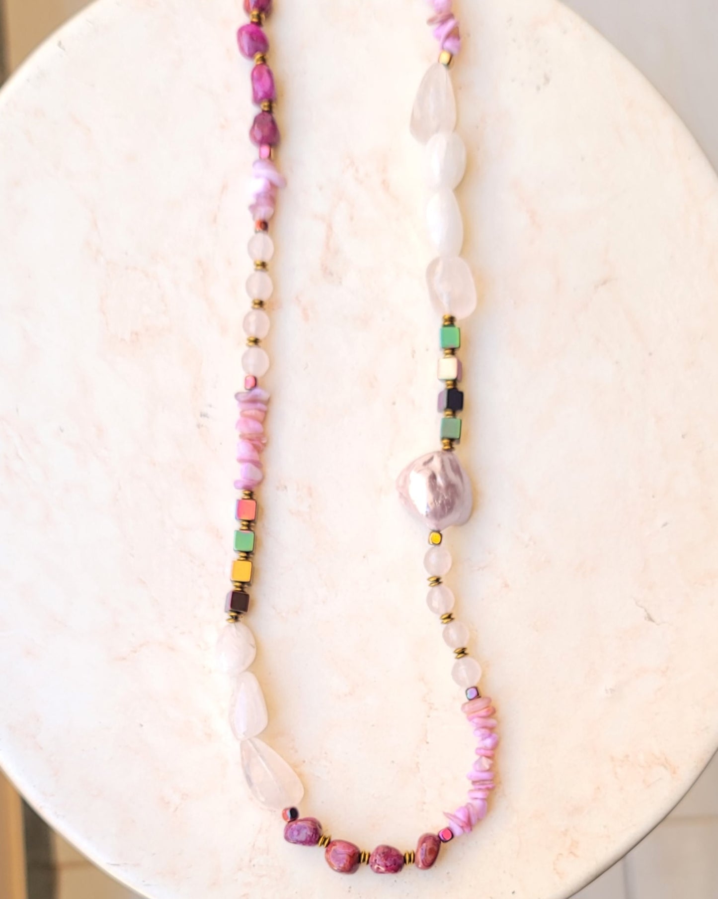 Stones & Hematite Colorful Long Necklace