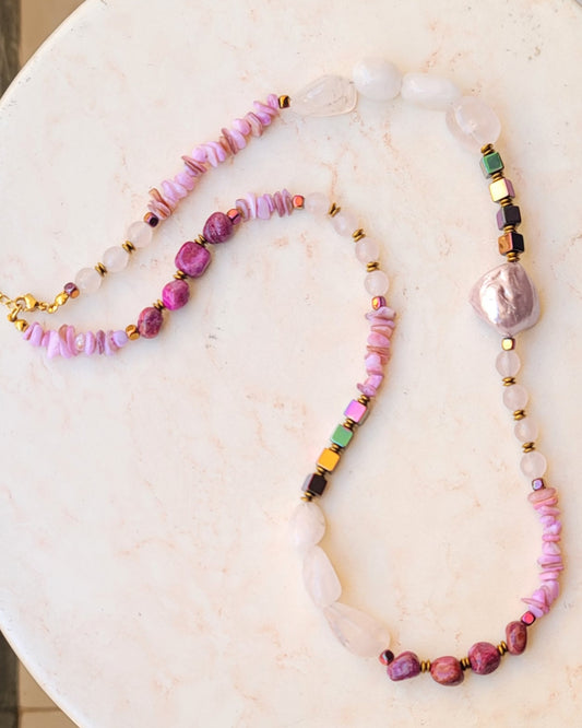 Stones & Hematite Colorful Long Necklace