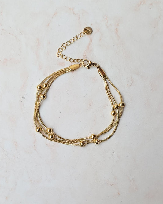 Three Layers Beaded Gold Plated Stainless Steel Bracelet