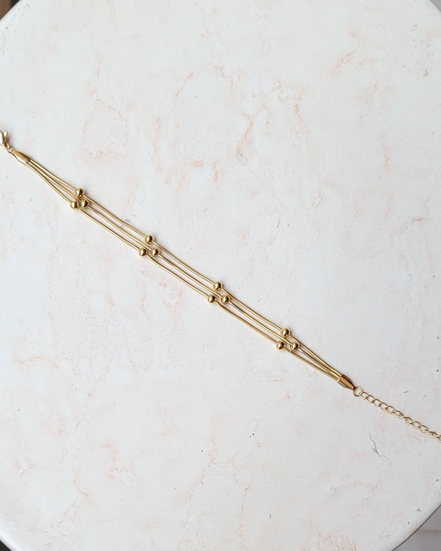 Three Layers Beaded Gold Plated Stainless Steel Bracelet
