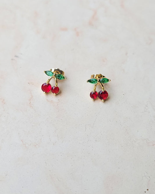 Stainless Steel Cherry Zircon Earrings